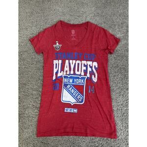 New York Rangers Shirt Womens S Red NHL Hockey Playoffs 2014 V-Neck CCM